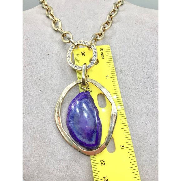 Tori Spelling 80s Necklace Gold Tone Chain Purple Stone Slab Removable Pendant - Picture 13 of 16